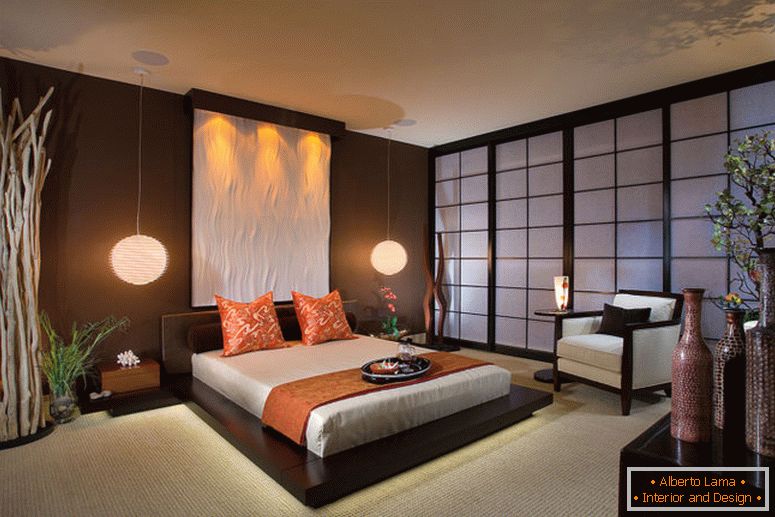 brązowy-sypialnia-kolor-pomysły-japoński