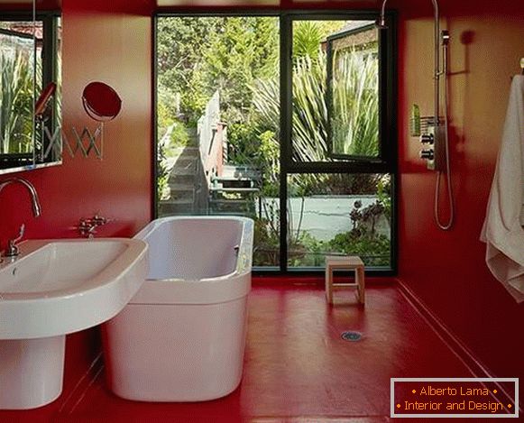 Warianty malowania ścian w mieszkaniu - kolor czerwony w łazience