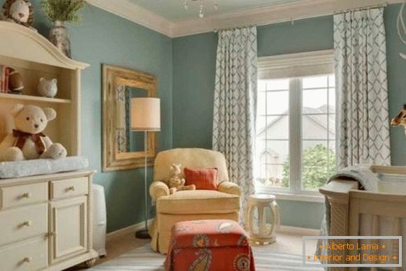 Malowanie ścian w mieszkaniu - zdjęcie niebieskiego pokoju dziecinnego