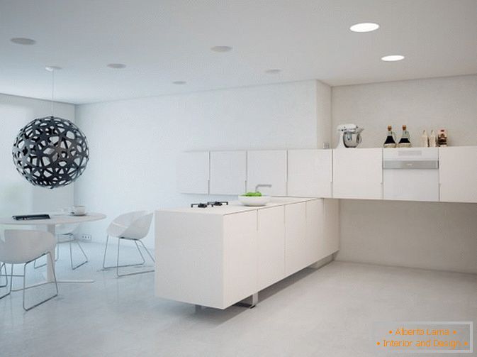 Kuchnia studio apartament w kolorze białym