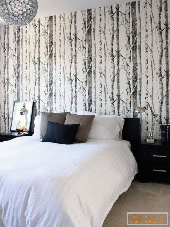 Czarno-białe tapety w sypialni - las projektowania fotografii