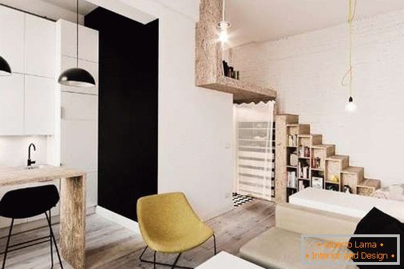 Nowoczesne apartamenty typu studio w odcieniach czerni, bieli i brązu