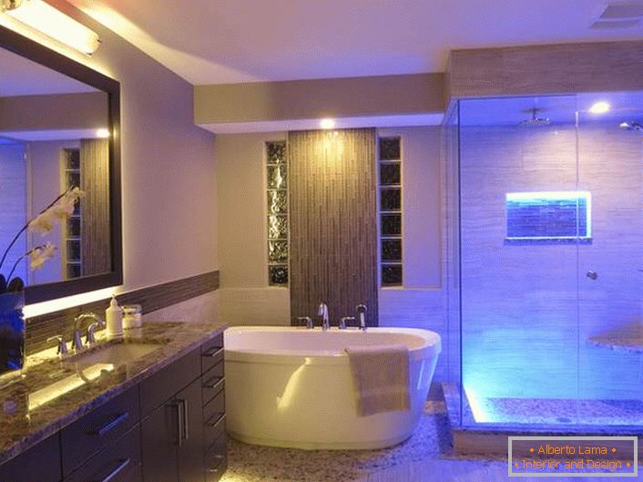 Styl hi-tech jest uznawany za jeden z najbardziej udanych stylów używanych do dekoracji łazienki. 