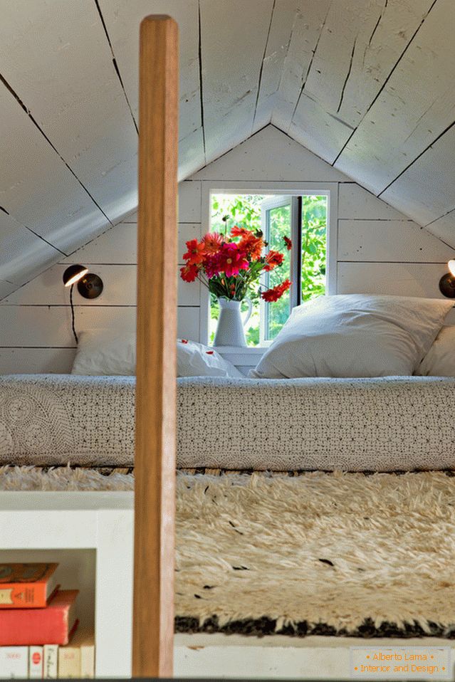 Sypialnia pod sufitem w małym przytulnym domu