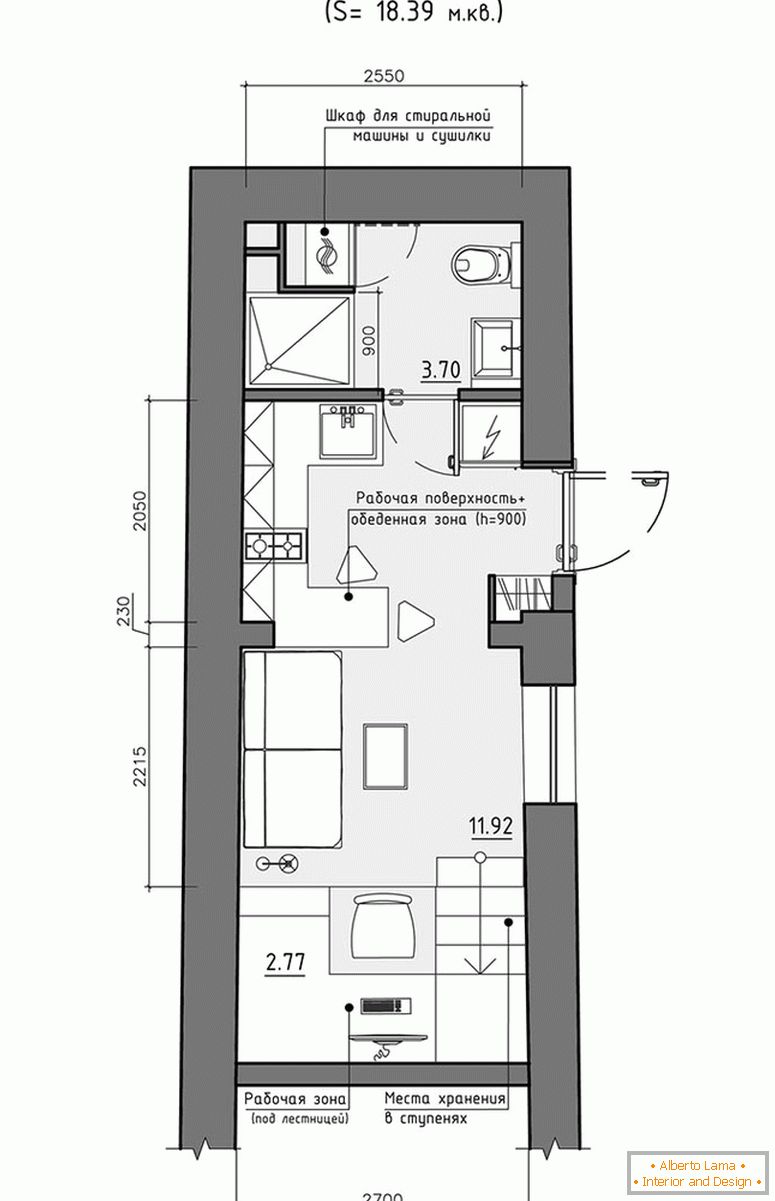 Układ pierwszego poziomu małego mieszkania