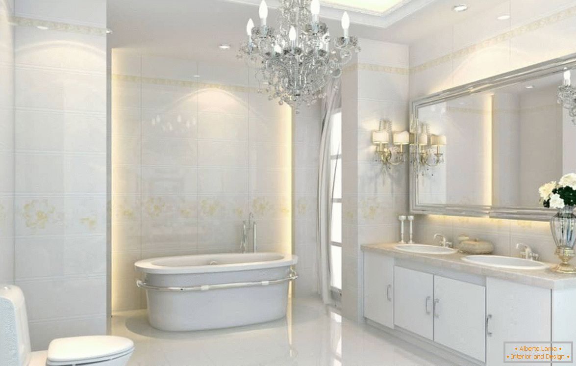 Projekt łazienki w kolorze białym w stylu neoklasycznym