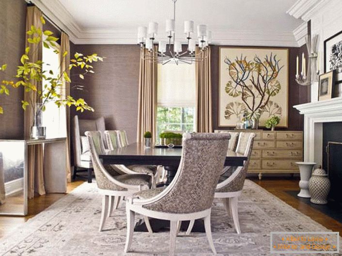 Salon w stylu neoklasycznym. Wnętrze elegancko łączy w sobie prostotę, skromność i elegancję.