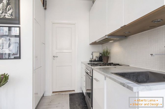 Kuchnia apartament-studio w stylu skandynawskim