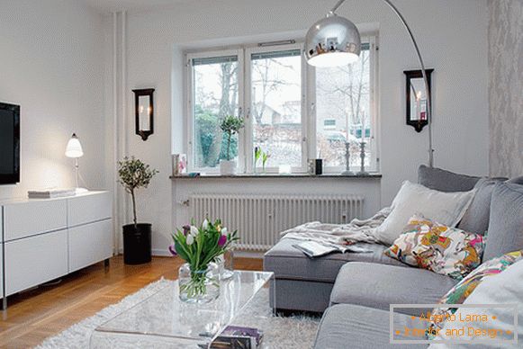 Salon małego mieszkania w Göteborgu