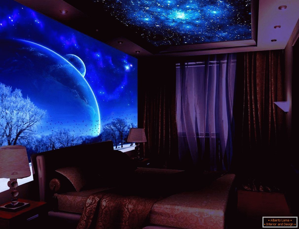 Podświetlenie w sypialni w stylu galaktyki