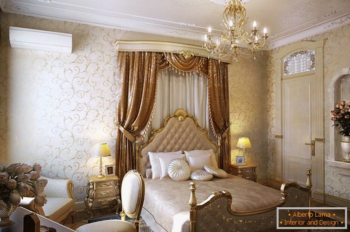 Tylko odpowiednio dobrane meble, jak w tej sypialni, mogą stać się żywym przykładem stylu barokowego.