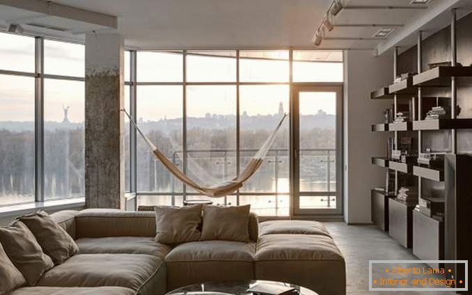 Panoramiczne okno w mieszkaniu - zdjęcie projektu salonu