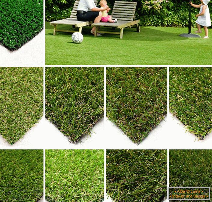 Aby zapewnić atrakcyjny widok na tereny rekreacyjne na działce, można wybrać sztuczny trawnik o różnych charakterystykach: wysokość stosu, gęstość i szerokość, kolor trawnika.