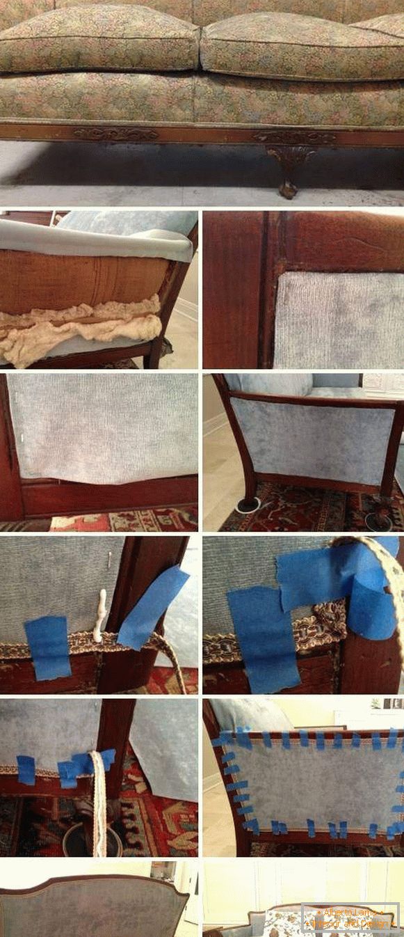 Wysuwanie mebli tapicerowanych dłońmi - zdjęcie sofy przed i po