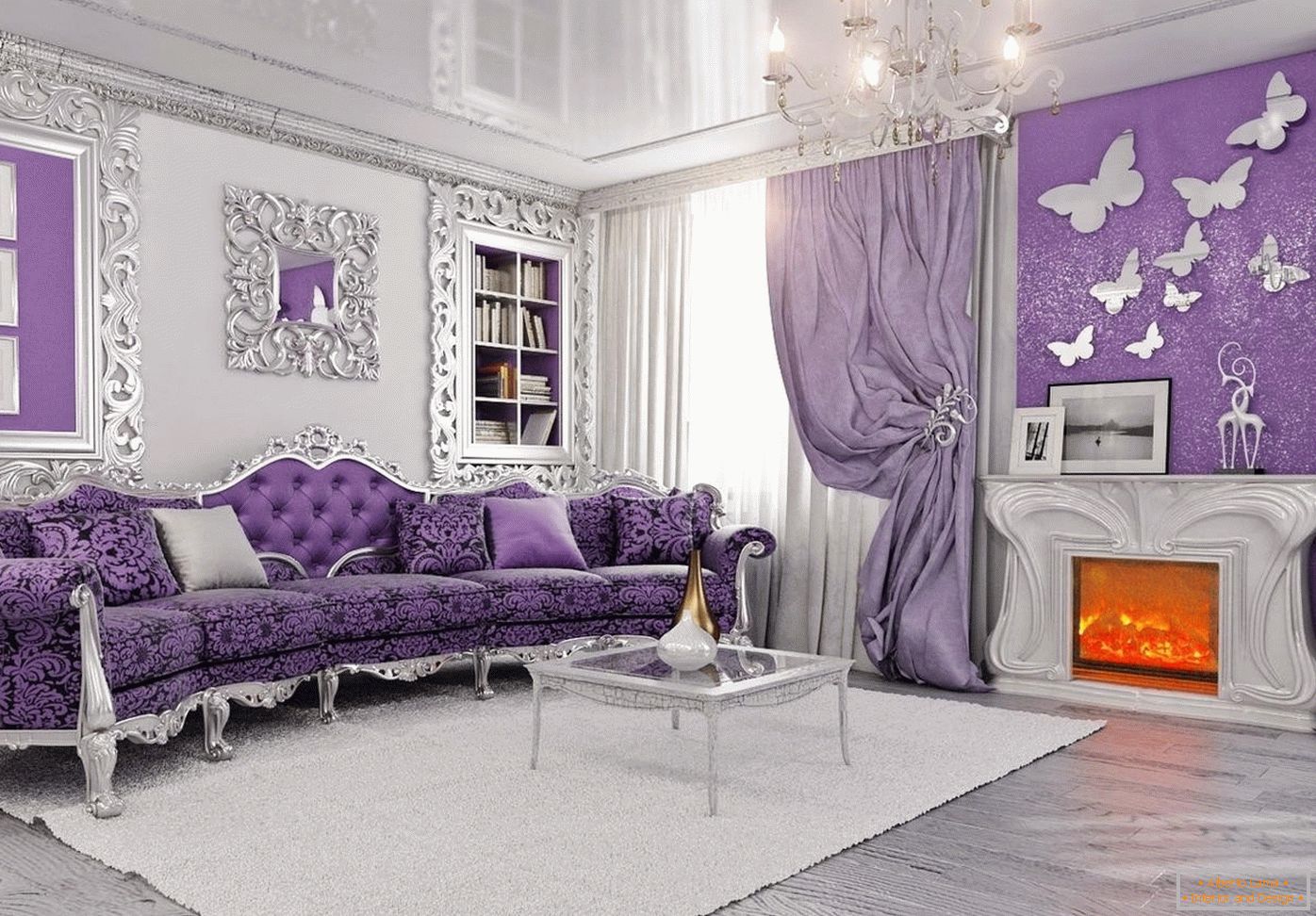 Siwo-fioletowy salon