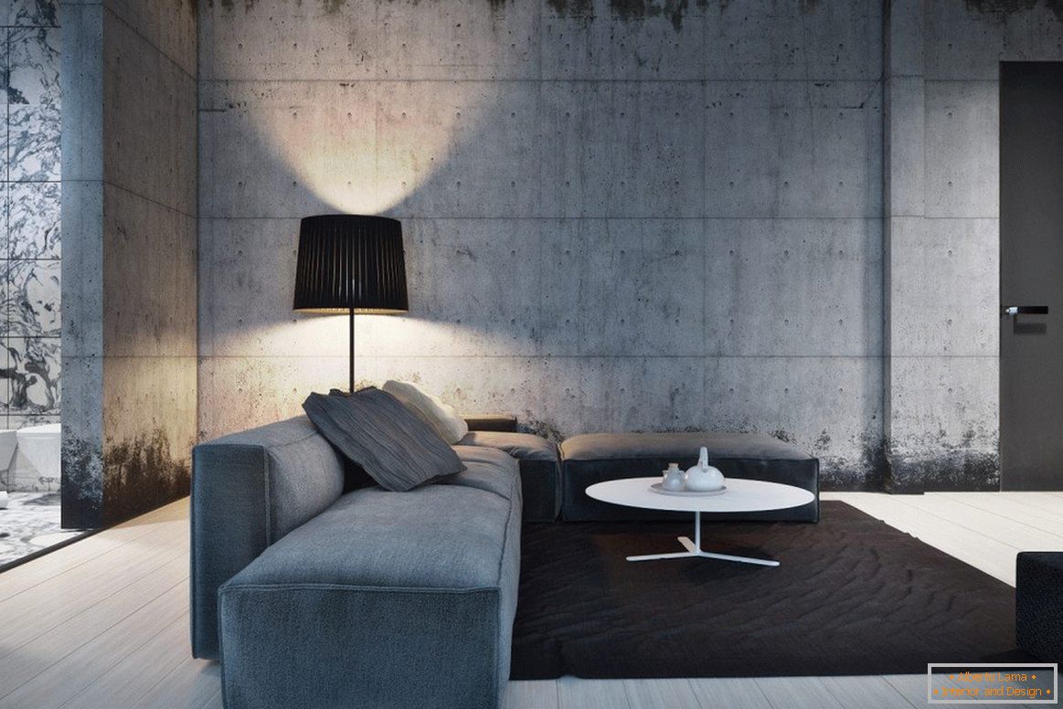 Salon w minimalistycznym stylu z szarą podłogą