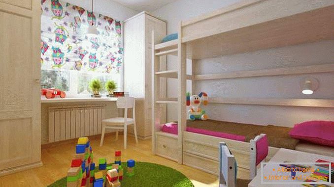 Projekt dwupokojowego mieszkania z pokojem dziecięcym dla dwójki dzieci