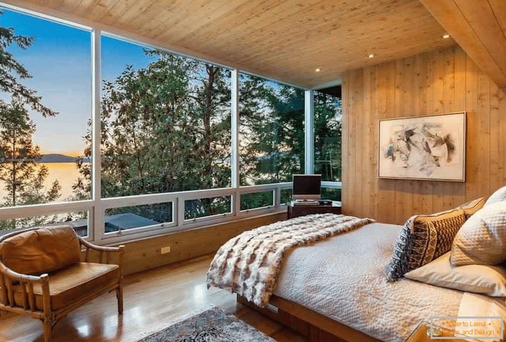 Sypialnia w drewnianym domu