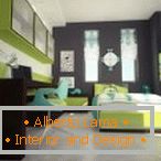 Sypialnia dla dzieci w kolorach zielonym i szarym