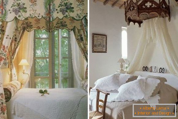 Łóżko w stylu Prowansji z baldachimem - zdjęcia pomysłów