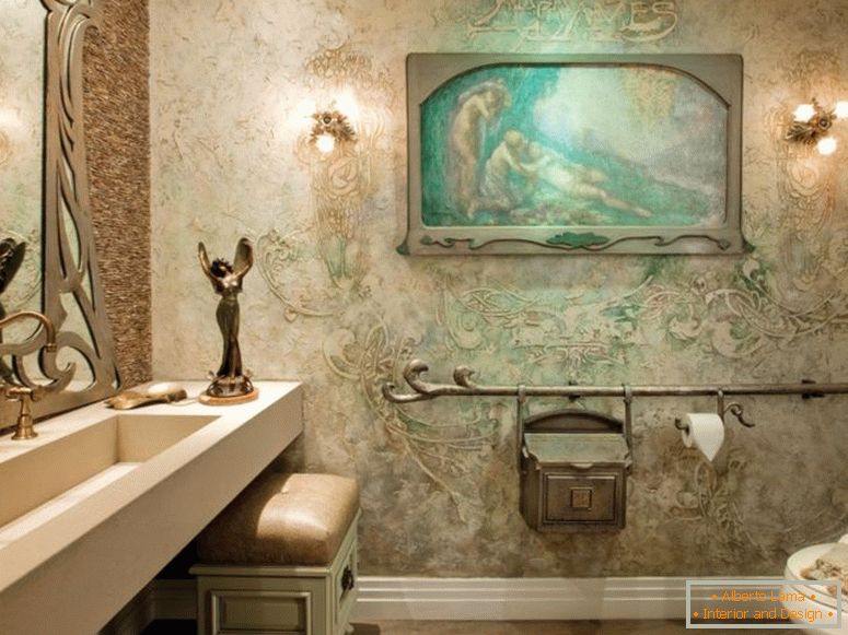 wspaniałe-art-deco-łazienka-pomysły-z-krem-tekstury-ściany-farby-jak-łazienka-króle-i-krem-drewniany-prostokąt-stół-w tym-umywalka-i-złota-ze stali-kran-w Zlewozmywak-również-awesome-interior-design