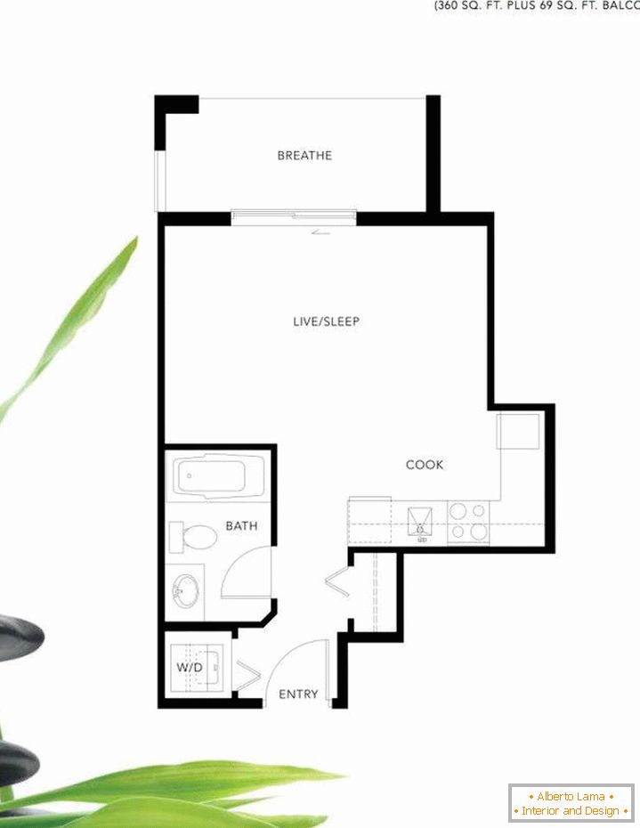 Schemat projektu małego mieszkania w Vancouver