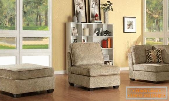 Modułowa narożna sofa w trzech częściach - fotel narożny, fotel i puf