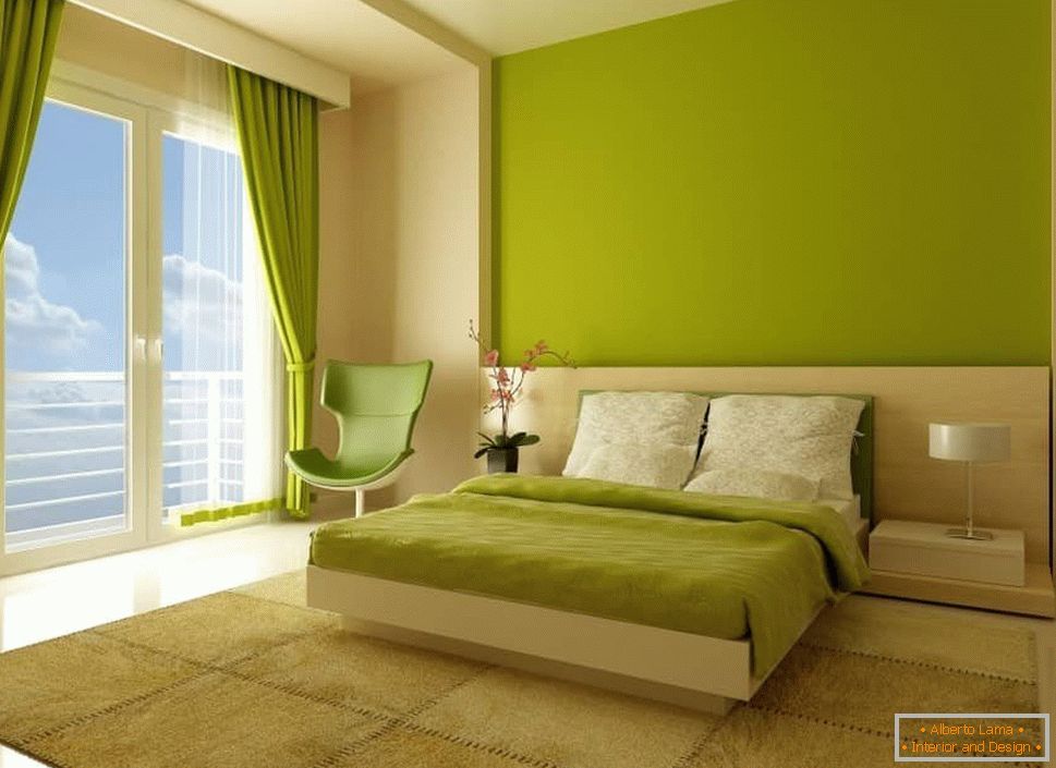 Sypialnia w jasnozielonym kolorze