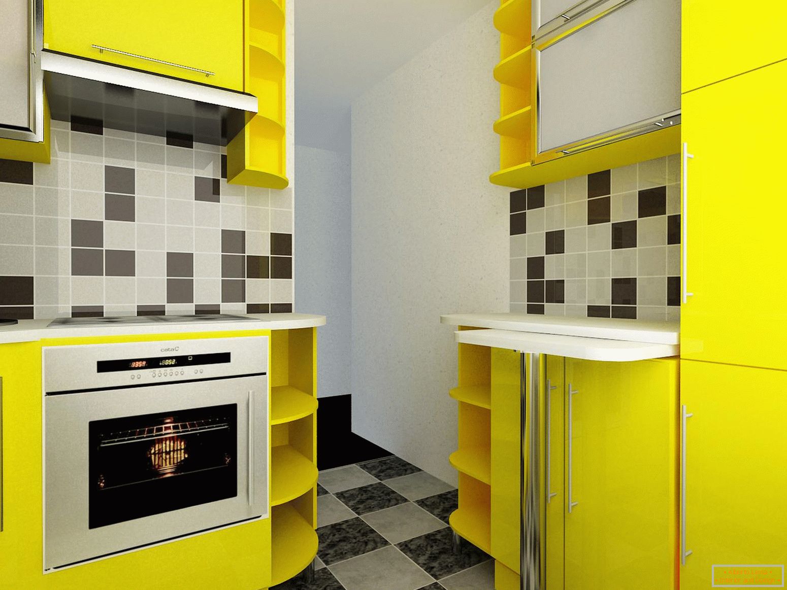 Mała kuchnia w żółtym kolorze