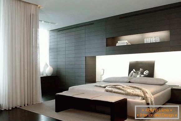 Projekt sypialni w nowoczesnym stylu z czarnymi elementami