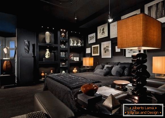Modna sypialnia w kolorze czarnym
