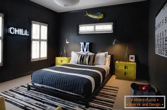 Czarna tapeta do sypialni w nowoczesnym stylu