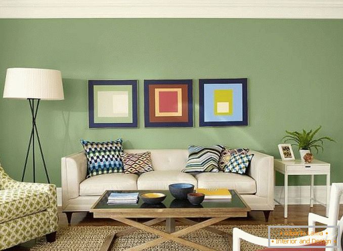 Zielona tapeta w nowoczesnym salonie