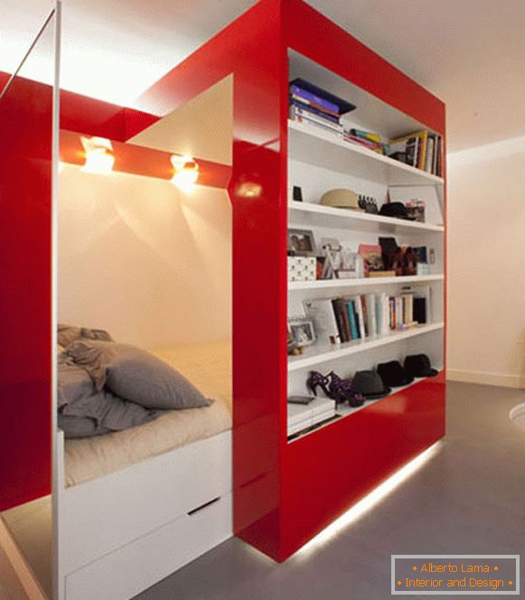 Zaprojektuj apartamenty w kolorach białym, czerwonym i szarym