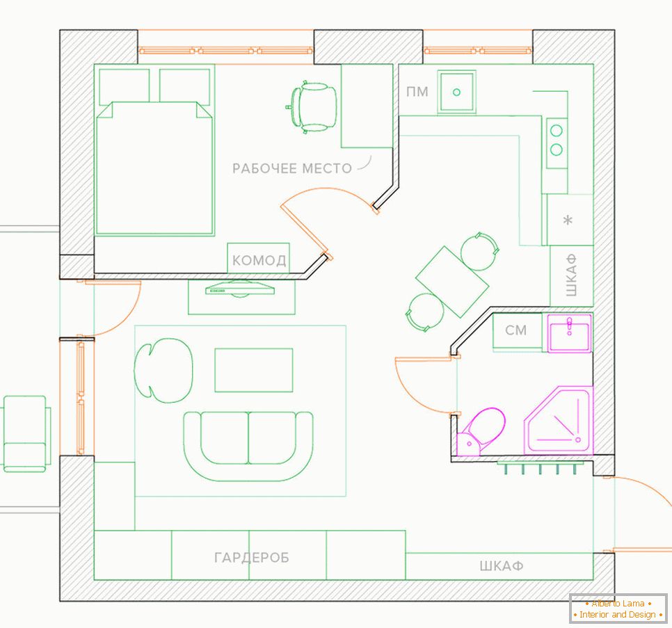 Przebudowa jednopokojowego mieszkania w mieszkaniu z sypialnią