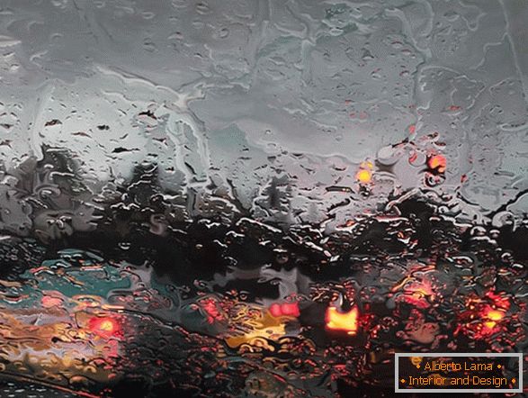 Widok przedniej szyby w deszczu od środka, artysta Gregory Teilker