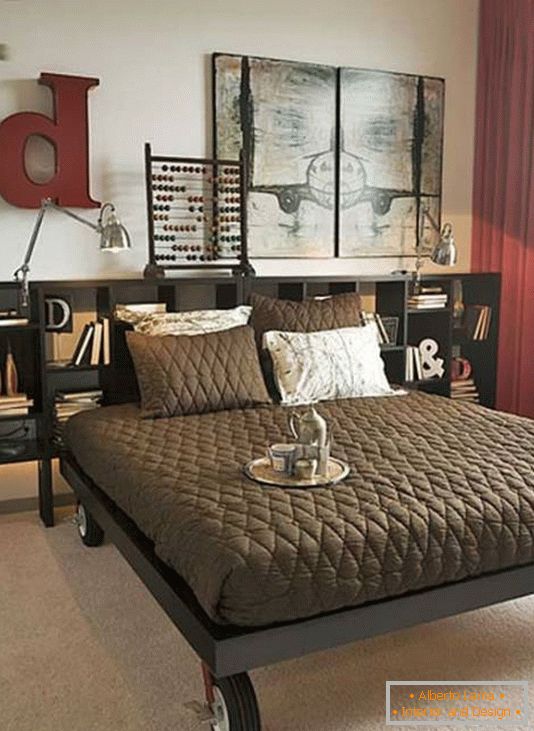 Niezwykły projekt sypialni ze stylowymi półkami