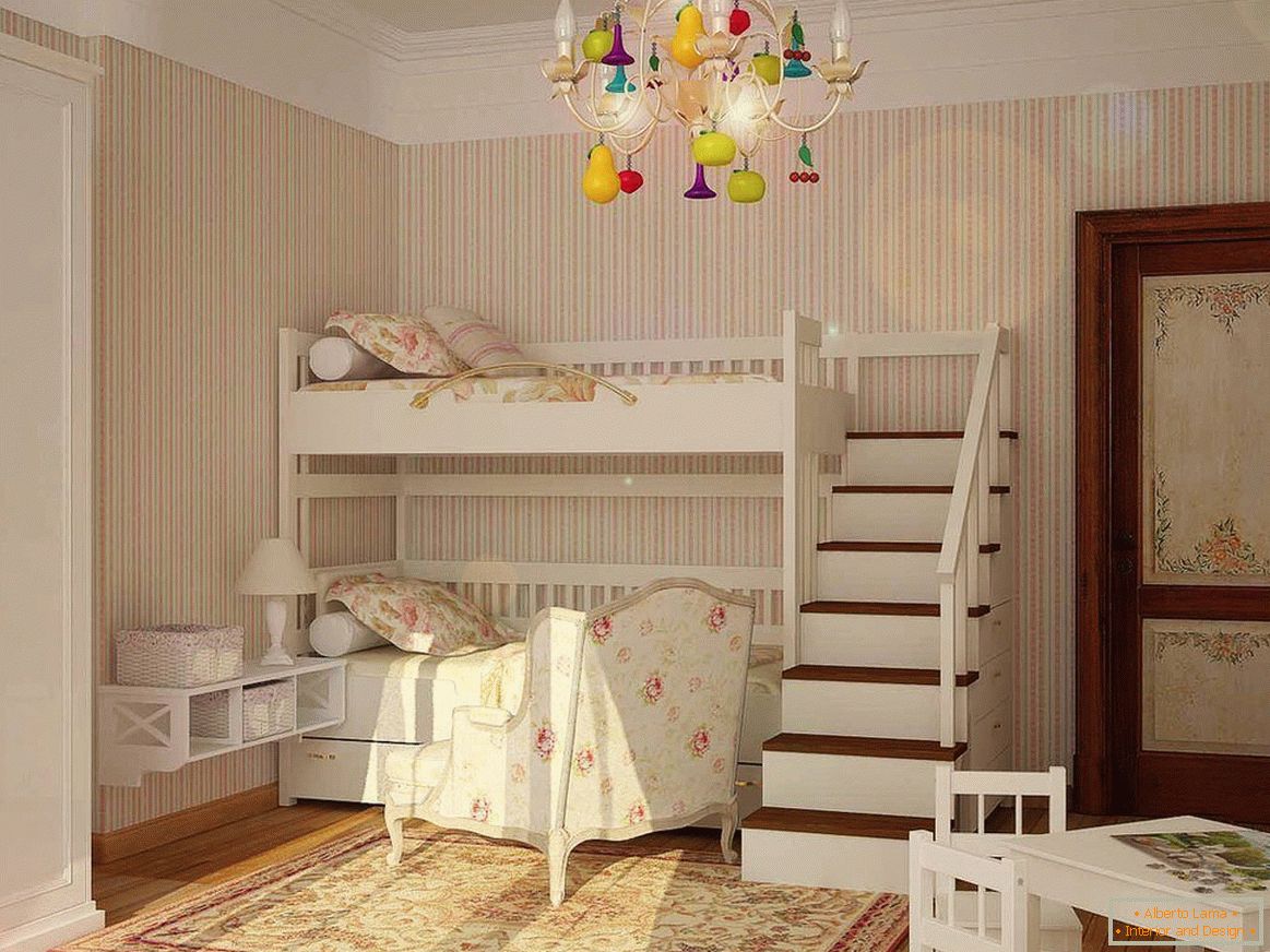 Łóżko piętrowe w pokoju dziecinnym