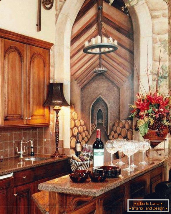 Romantyczne tapety do kuchni - zdjęcie z efektem fresku