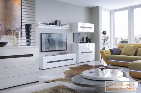 Białe modułowe meble do salonu w nowoczesnym stylu