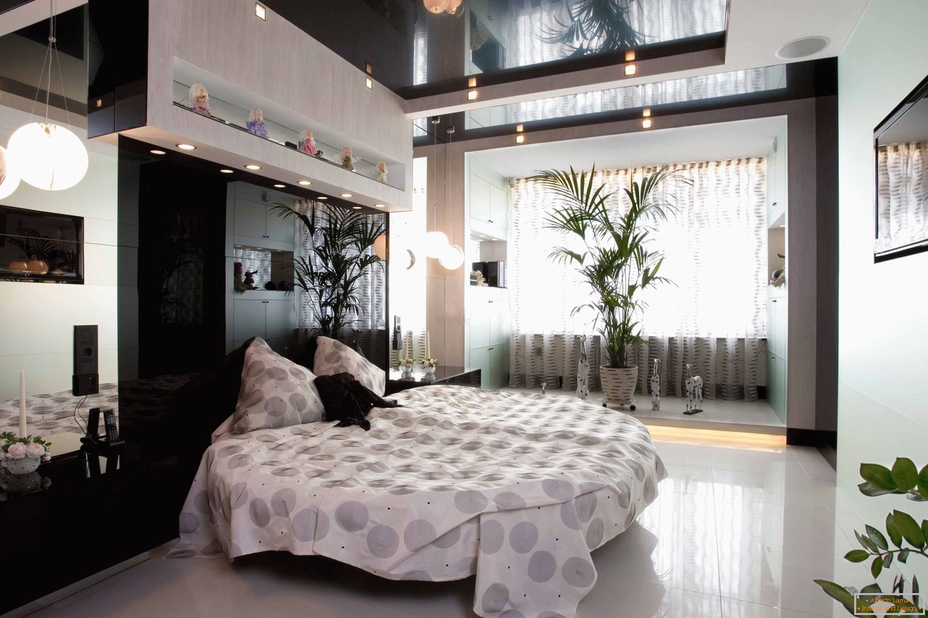 Sufit elastyczny czarny w nowoczesnej sypialni