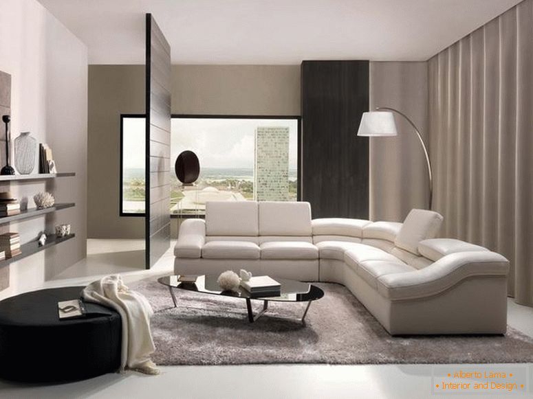 Miękka, wygodna sofa w stylu high-tech pasuje idealnie do wnętrza apartamentu typu studio. 