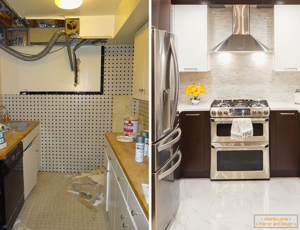 Projektowanie wnętrz małej kuchni przed i po naprawie