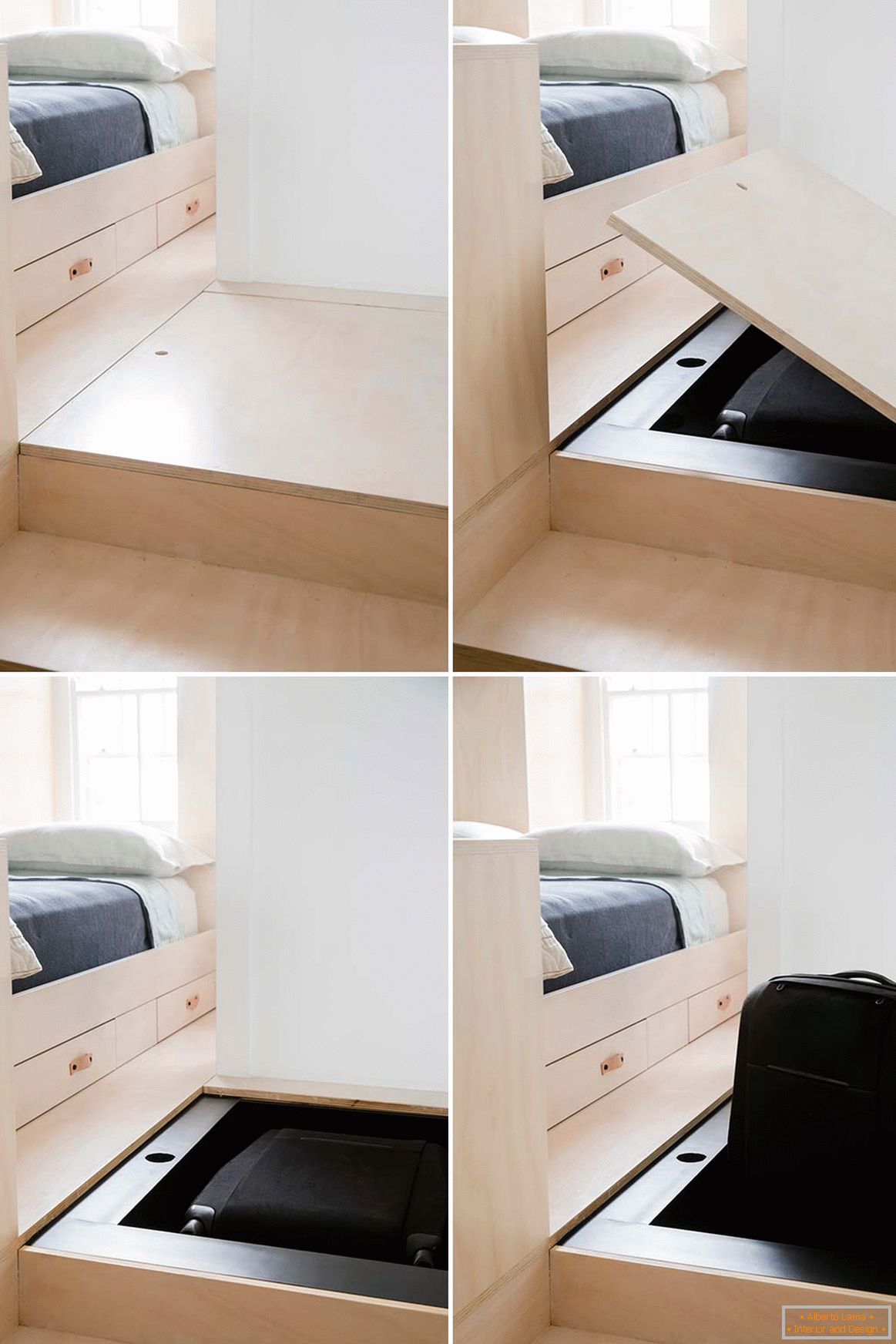 Projektowanie wnętrz małego mieszkania w Sydney - чемодан в ящике