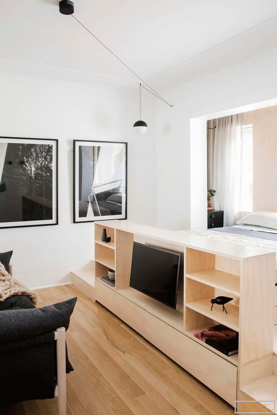 Projektowanie wnętrz małego mieszkania w Sydney - телевизор