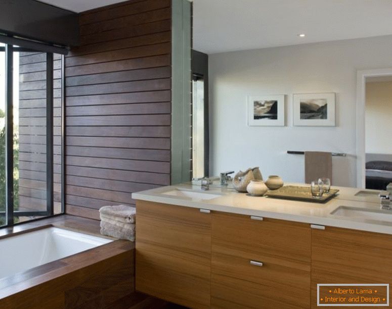 decoration-ideas-interior-adorable-ideas-in-decorating-łazienka-projekt wnętrz-with-cherry-wood-bath-vanity-and-under-mount-sink-with-chrome-faucet-also-rectangular-soaking-bathtub-in-parquet-floori