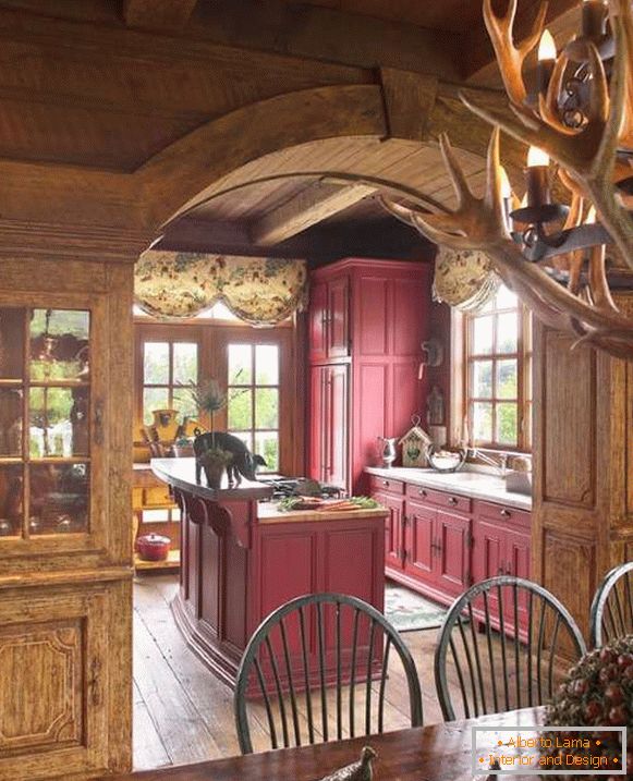 Projekt wnętrza domu drewnianego - zdjęcie kuchni w stylu domku