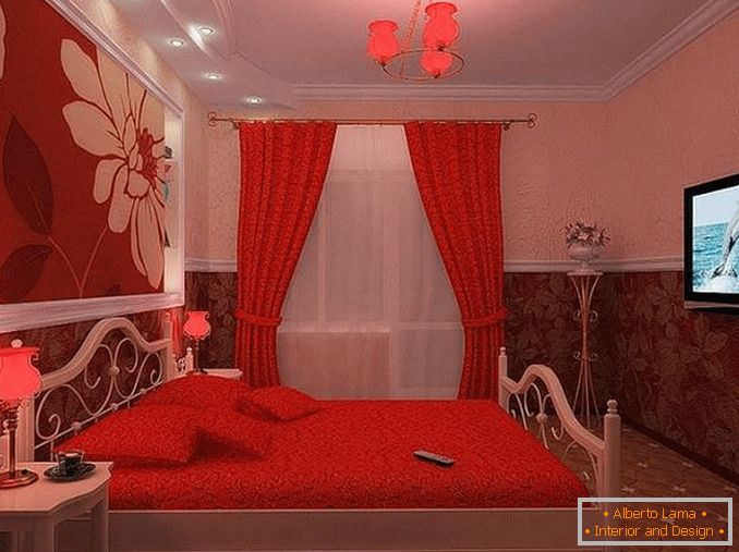 czerwony biały projekt sypialni, zdjęcie 15