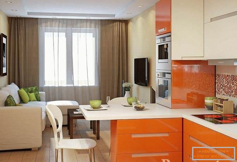 Pomarańczowy kolor we wnętrzu kuchni