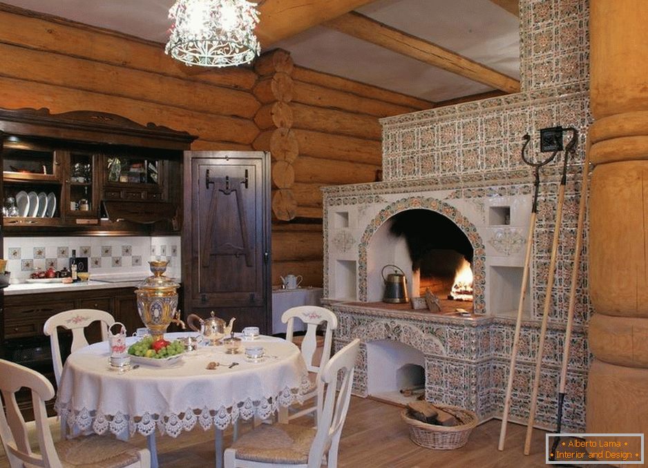 Rosyjski piec w kuchni prywatnego domu